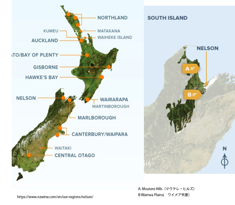 産地マップ（https://www.nzwine.com　より引用）